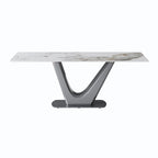 Classic Marble Dining Table Sintered StoneTable Top with Grey Pedestal