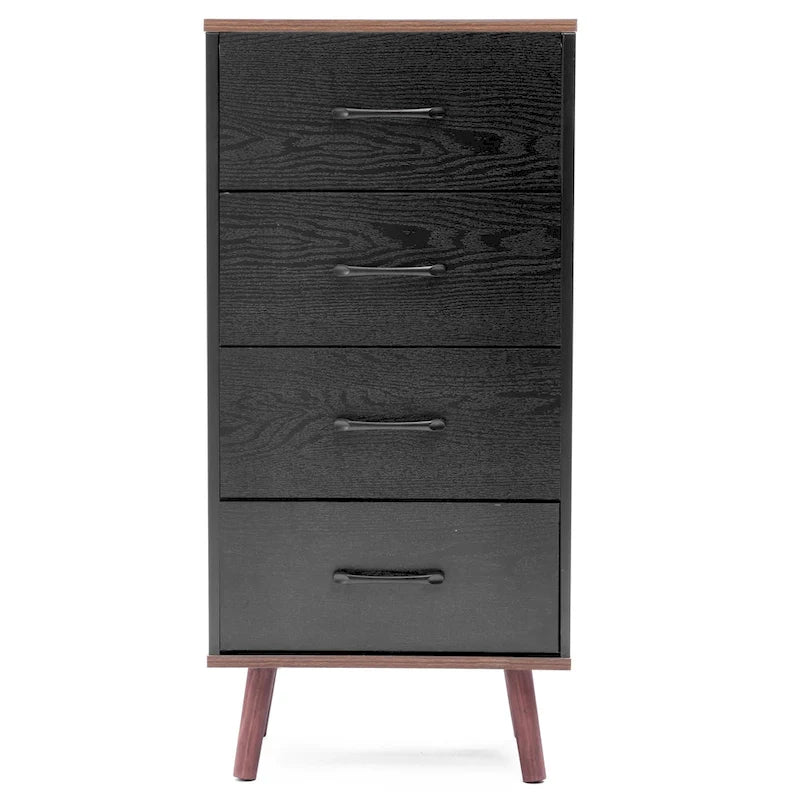 Black Manufactured Wood 4-Drawer Accent Chest with Brown Accents
