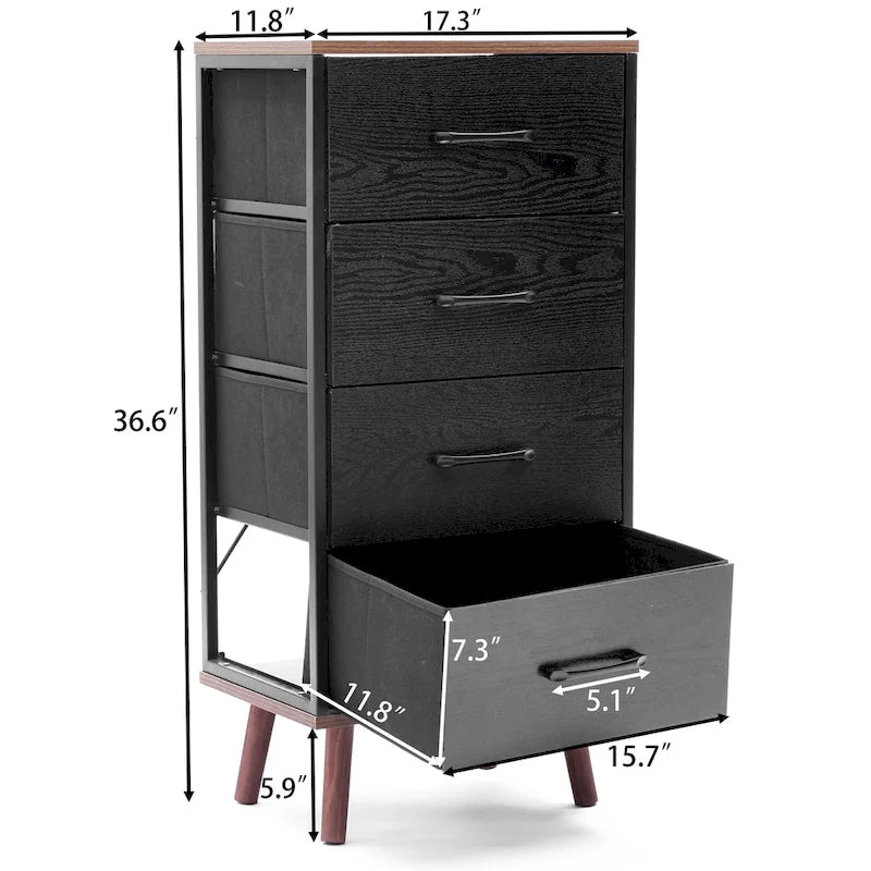 Black Manufactured Wood 4-Drawer Accent Chest with Brown Accents