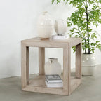 Artissance Peking Grand Framed Square Side Table, 22 Inch Tall, Weathered White Wash Finish