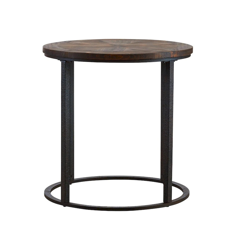 SEI Furniture Darren Modern Rustic Farmhouse Reclaimed Wood Round Side Table