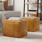 WYNDENHALL Gerty Contemporary Square Pouf in Brown Genuine Leather