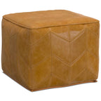 WYNDENHALL Gerty Contemporary Square Pouf in Brown Genuine Leather