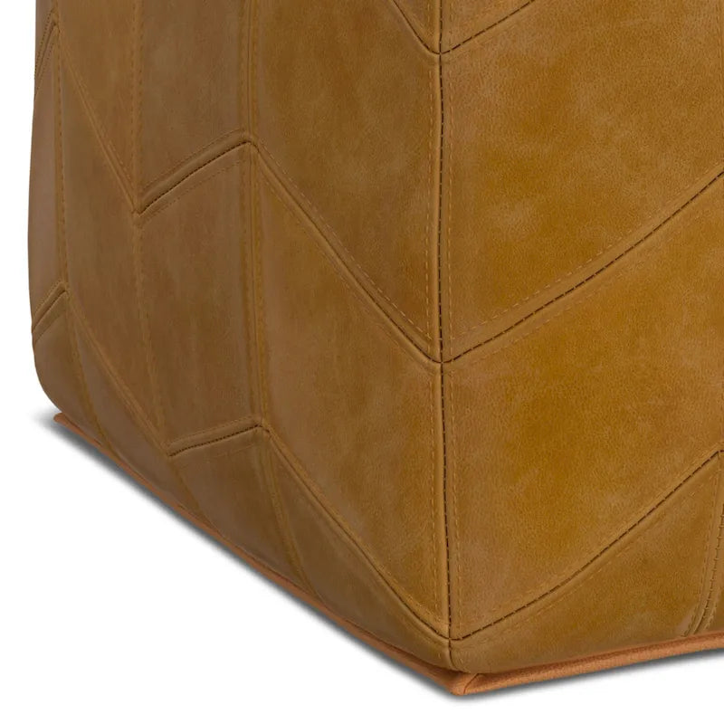 WYNDENHALL Gerty Contemporary Square Pouf in Brown Genuine Leather