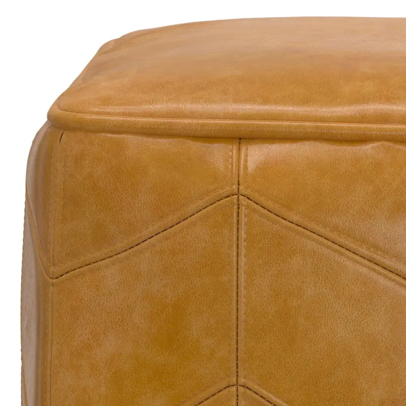 WYNDENHALL Gerty Contemporary Square Pouf in Brown Genuine Leather