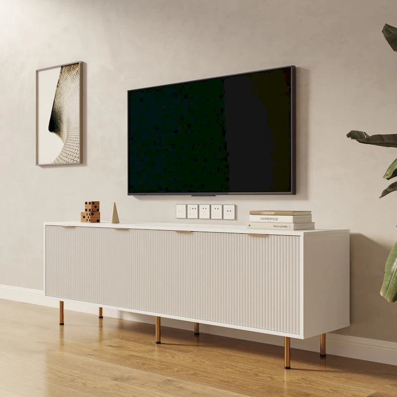 Modern warm white TV cabinet for 80 inch TV Stands