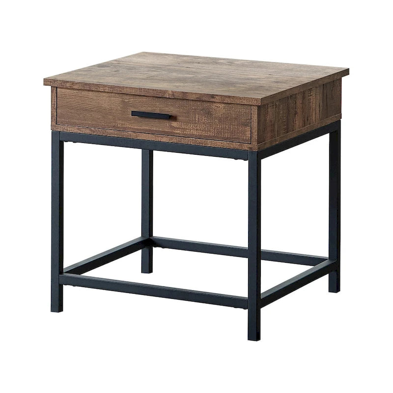 1 Drawer Wood End Table in Brown Oak and Sandy Black