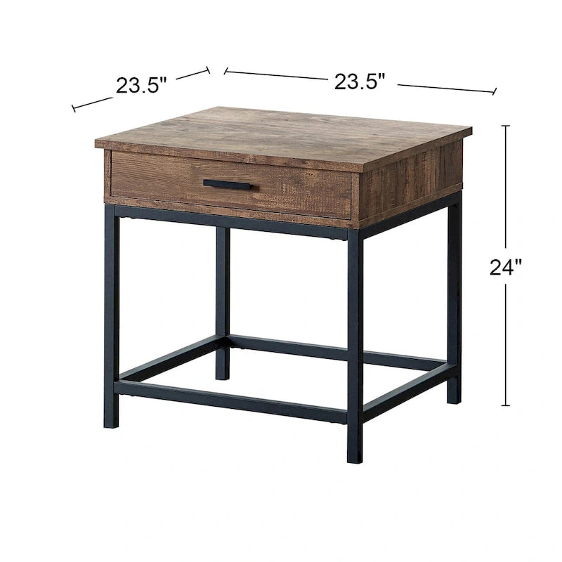 1 Drawer Wood End Table in Brown Oak and Sandy Black