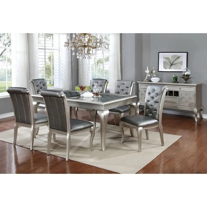 Furniture of America Tily Glam 66-inch Glass Top Wood Dining Table