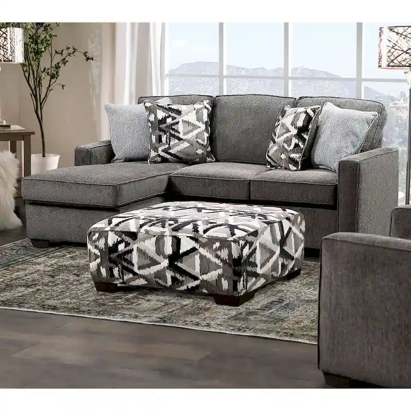 Demming Transitional Multicolored Linen-like Ottoman by Furniture of America