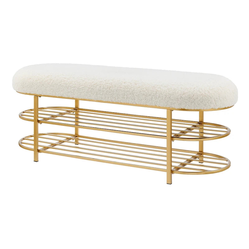 Frisly Shearling Fabric Bench w/ Shelf