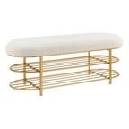 Frisly Shearling Fabric Bench w/ Shelf