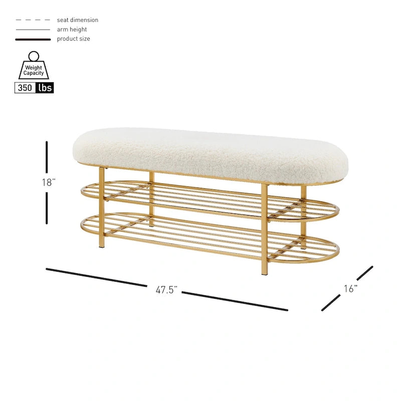 Frisly Shearling Fabric Bench w/ Shelf