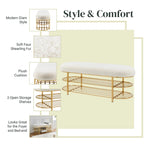 Frisly Shearling Fabric Bench w/ Shelf