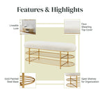 Frisly Shearling Fabric Bench w/ Shelf