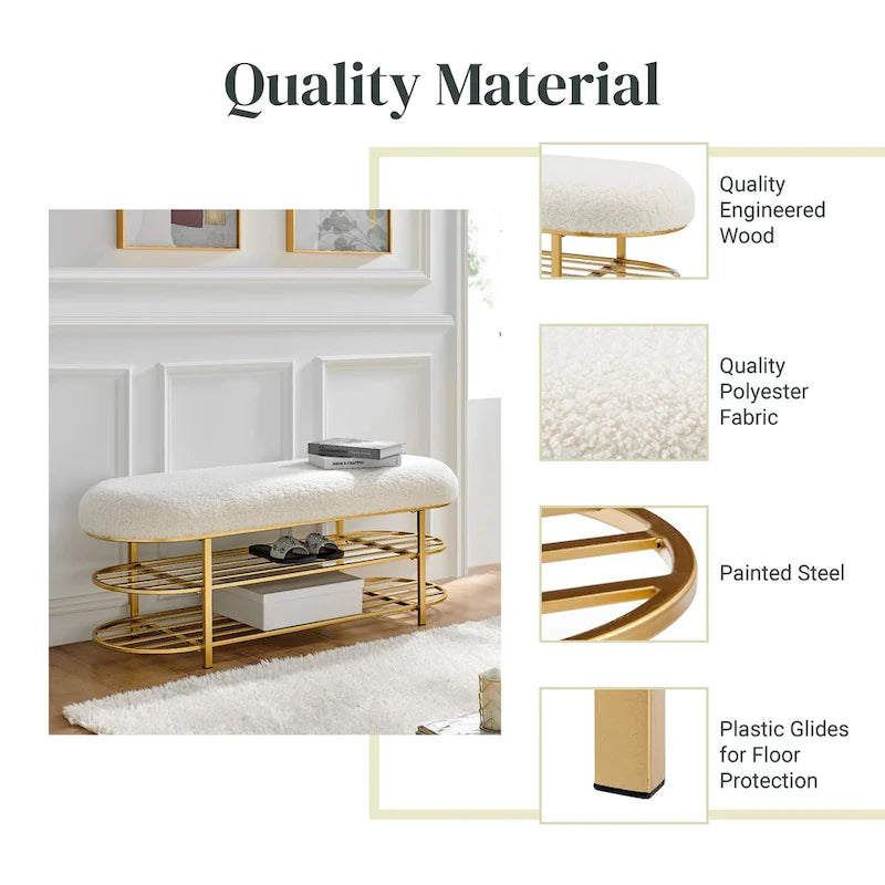 Frisly Shearling Fabric Bench w/ Shelf