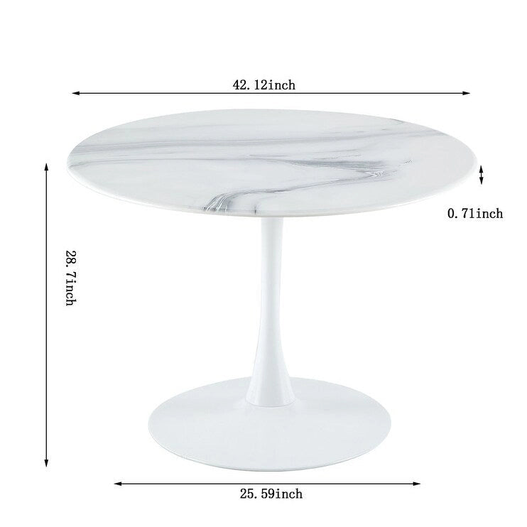 42.1  Tulip Dining Table With Round Marble Pattern Table Top for 4-6 People