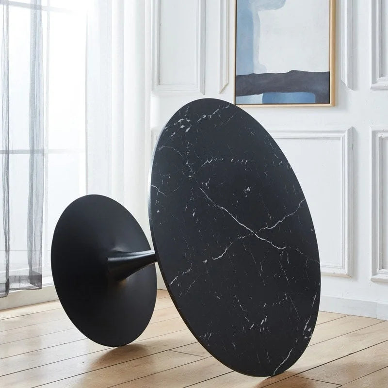 42.1  Tulip Dining Table With Round Marble Pattern Table Top for 4-6 People