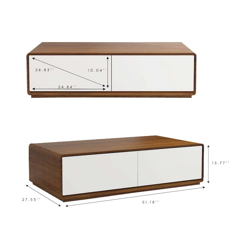 Modern Rectangular Coffee Table, Wood Coffee Table with Storage, 4 Solid Wood Drawers, Fully-Assembled, 51
