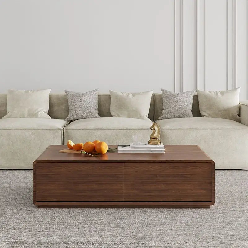 Modern Rectangular Coffee Table, Wood Coffee Table with Storage, 4 Solid Wood Drawers, Fully-Assembled, 51