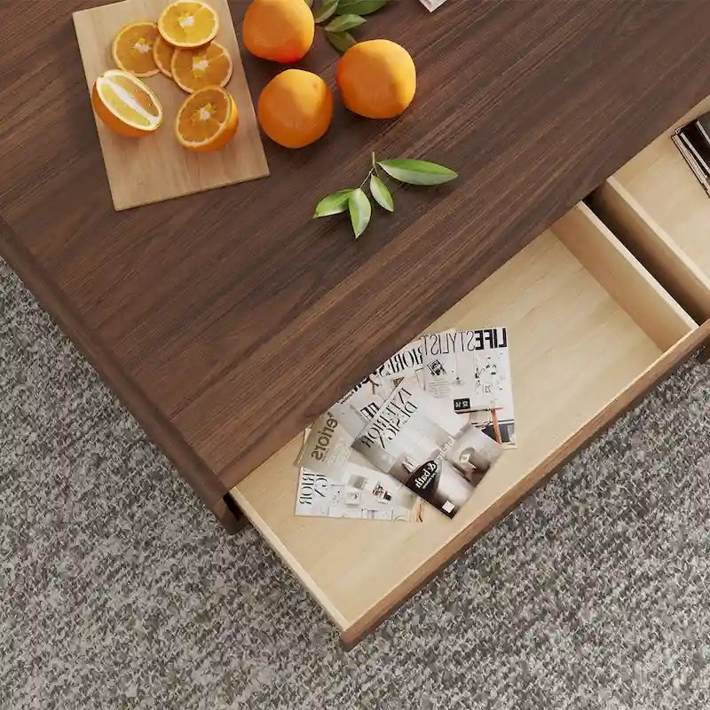 Modern Rectangular Coffee Table, Wood Coffee Table with Storage, 4 Solid Wood Drawers, Fully-Assembled, 51