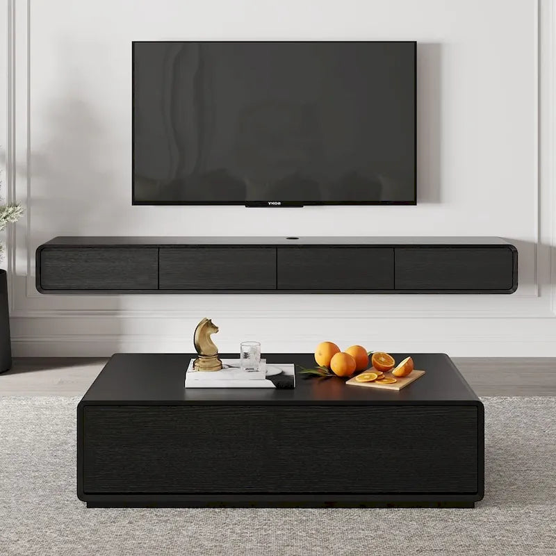 Modern Rectangular Coffee Table, Wood Coffee Table with Storage, 4 Solid Wood Drawers, Fully-Assembled, 51