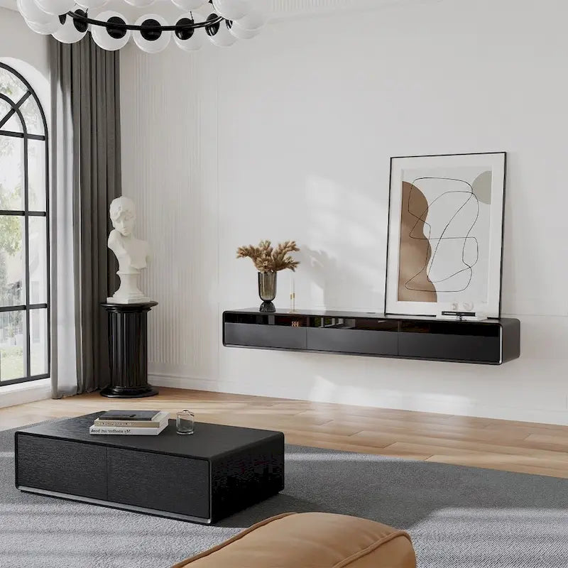 Modern Rectangular Coffee Table, Wood Coffee Table with Storage, 4 Solid Wood Drawers, Fully-Assembled, 51