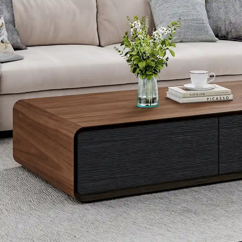 Modern Rectangular Coffee Table, Wood Coffee Table with Storage, 4 Solid Wood Drawers, Fully-Assembled, 51