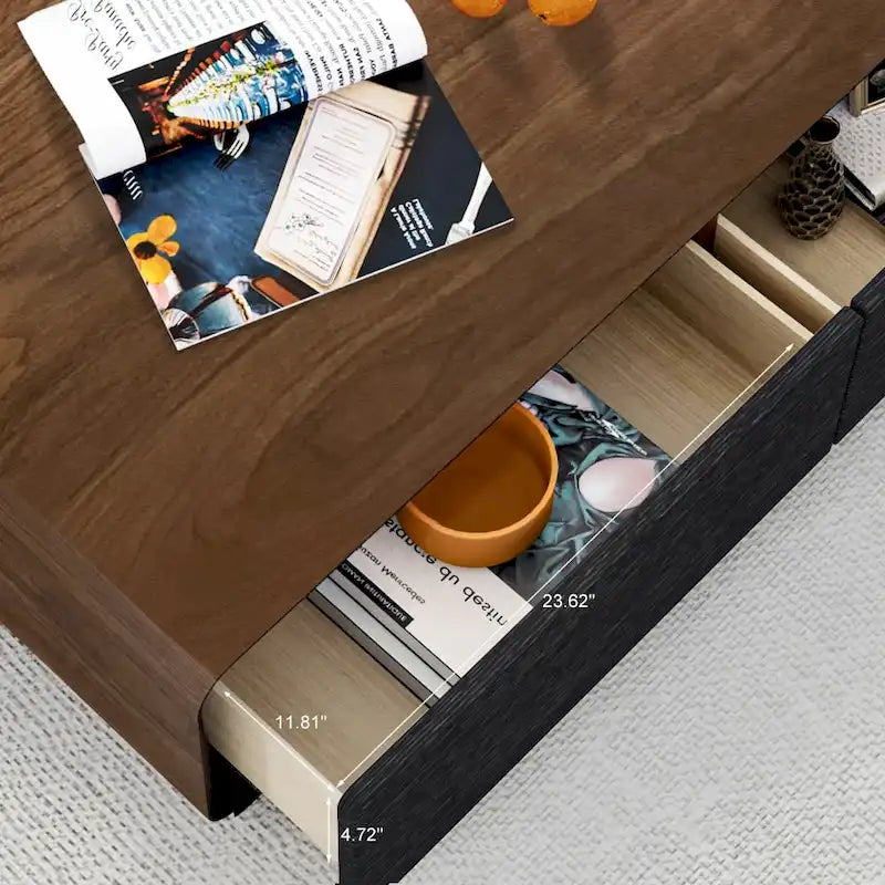 Modern Rectangular Coffee Table, Wood Coffee Table with Storage, 4 Solid Wood Drawers, Fully-Assembled, 51