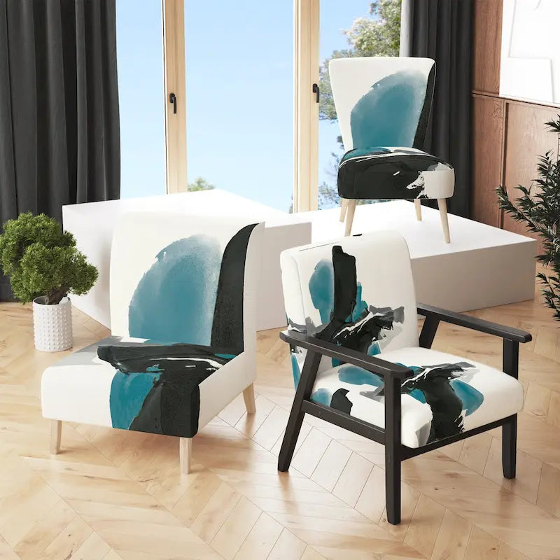 Designart  Geometric Black And Teal IV  Upholstered Modern Accent Chair - Arm Chair