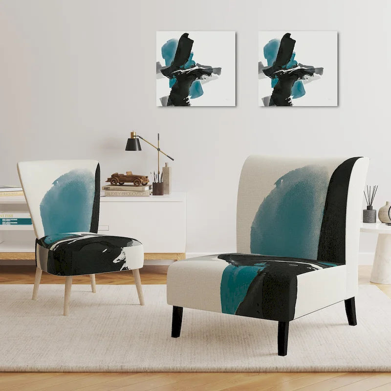 Designart  Geometric Black And Teal IV  Upholstered Modern Accent Chair - Arm Chair