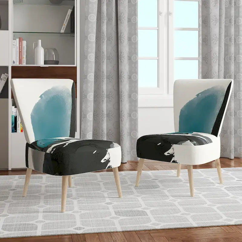 Designart  Geometric Black And Teal IV  Upholstered Modern Accent Chair - Arm Chair