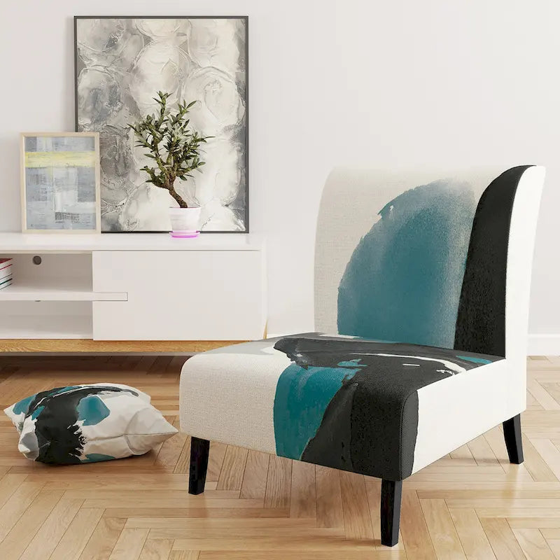 Designart  Geometric Black And Teal IV  Upholstered Modern Accent Chair - Arm Chair