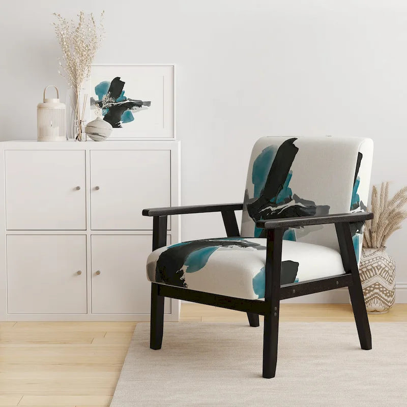 Designart  Geometric Black And Teal IV  Upholstered Modern Accent Chair - Arm Chair