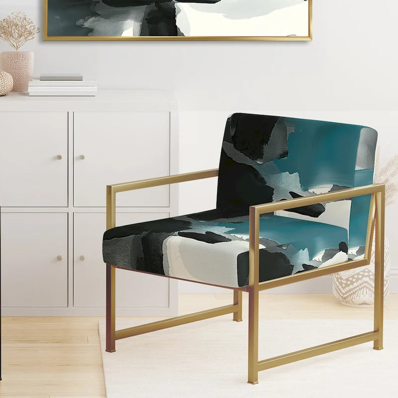 Designart  Geometric Black And Teal IV  Upholstered Modern Accent Chair - Arm Chair