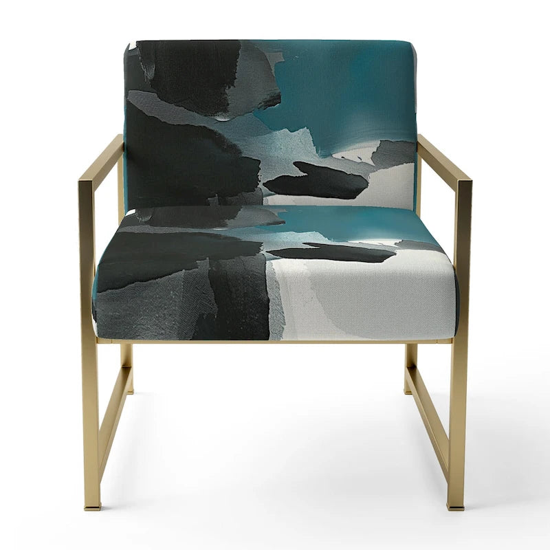 Designart  Geometric Black And Teal IV  Upholstered Modern Accent Chair - Arm Chair