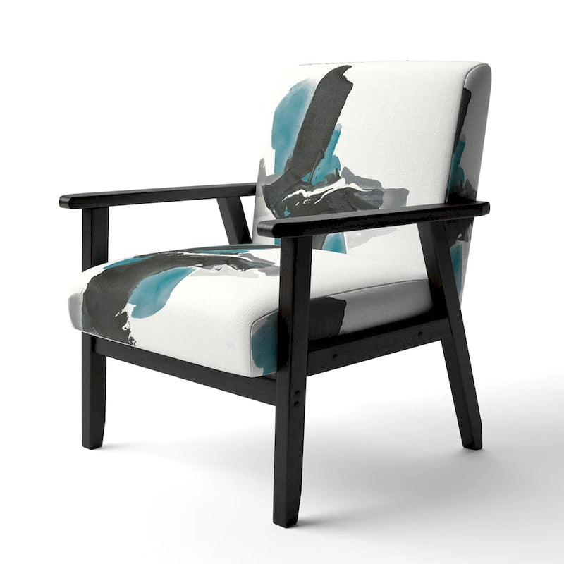 Designart  Geometric Black And Teal IV  Upholstered Modern Accent Chair - Arm Chair