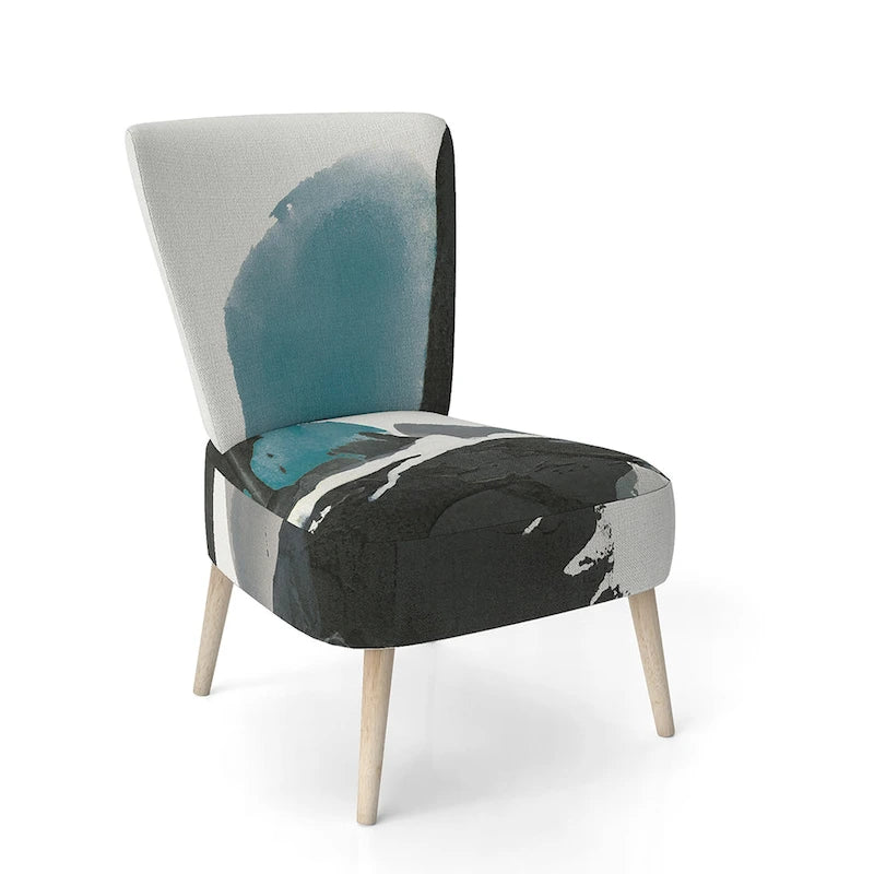 Designart  Geometric Black And Teal IV  Upholstered Modern Accent Chair - Arm Chair