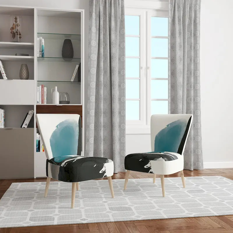 Designart  Geometric Black And Teal IV  Upholstered Modern Accent Chair - Arm Chair