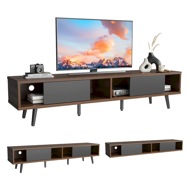 TV Stand for up to 75  TVs with Solid Wood Entertainment Center TV Console Mid-century - 70 inches