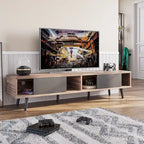 TV Stand for up to 75  TVs with Solid Wood Entertainment Center TV Console Mid-century - 70 inches