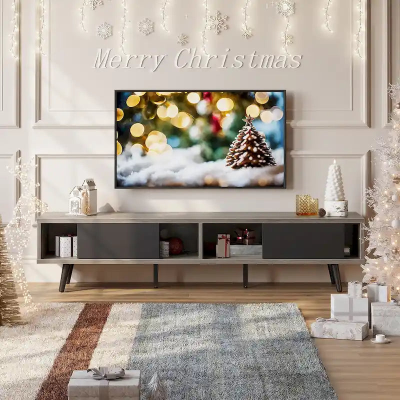 TV Stand for up to 75  TVs with Solid Wood Entertainment Center TV Console Mid-century - 70 inches