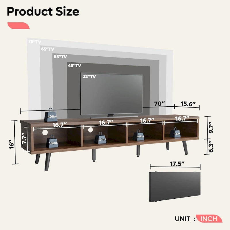 TV Stand for up to 75  TVs with Solid Wood Entertainment Center TV Console Mid-century - 70 inches