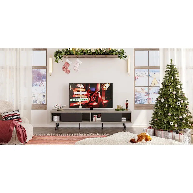 TV Stand for up to 75  TVs with Solid Wood Entertainment Center TV Console Mid-century - 70 inches