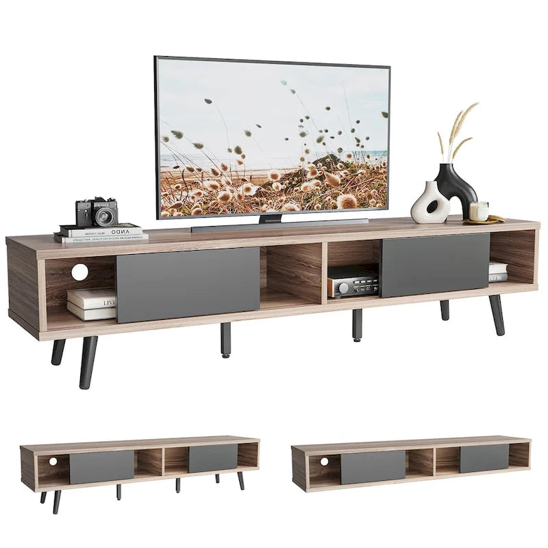 TV Stand for up to 75  TVs with Solid Wood Entertainment Center TV Console Mid-century - 70 inches