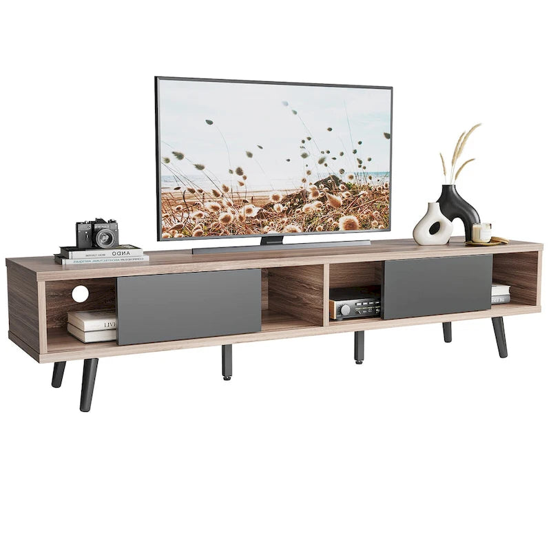 TV Stand for up to 75  TVs with Solid Wood Entertainment Center TV Console Mid-century - 70 inches