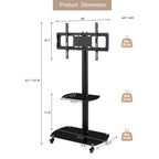 Adjustable Tempered Glass Metal Frame With Lockable Wheels Mobile TV Stand