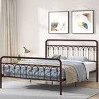 CUSchoice Metal Bed Queen in Black and Antique Brown Finishes