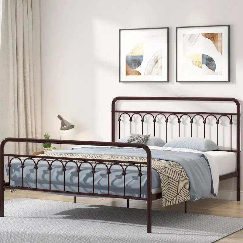 CUSchoice Metal Bed Queen in Black and Antique Brown Finishes