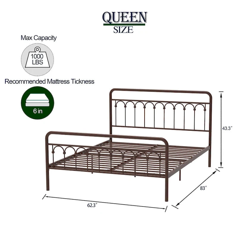 CUSchoice Metal Bed Queen in Black and Antique Brown Finishes